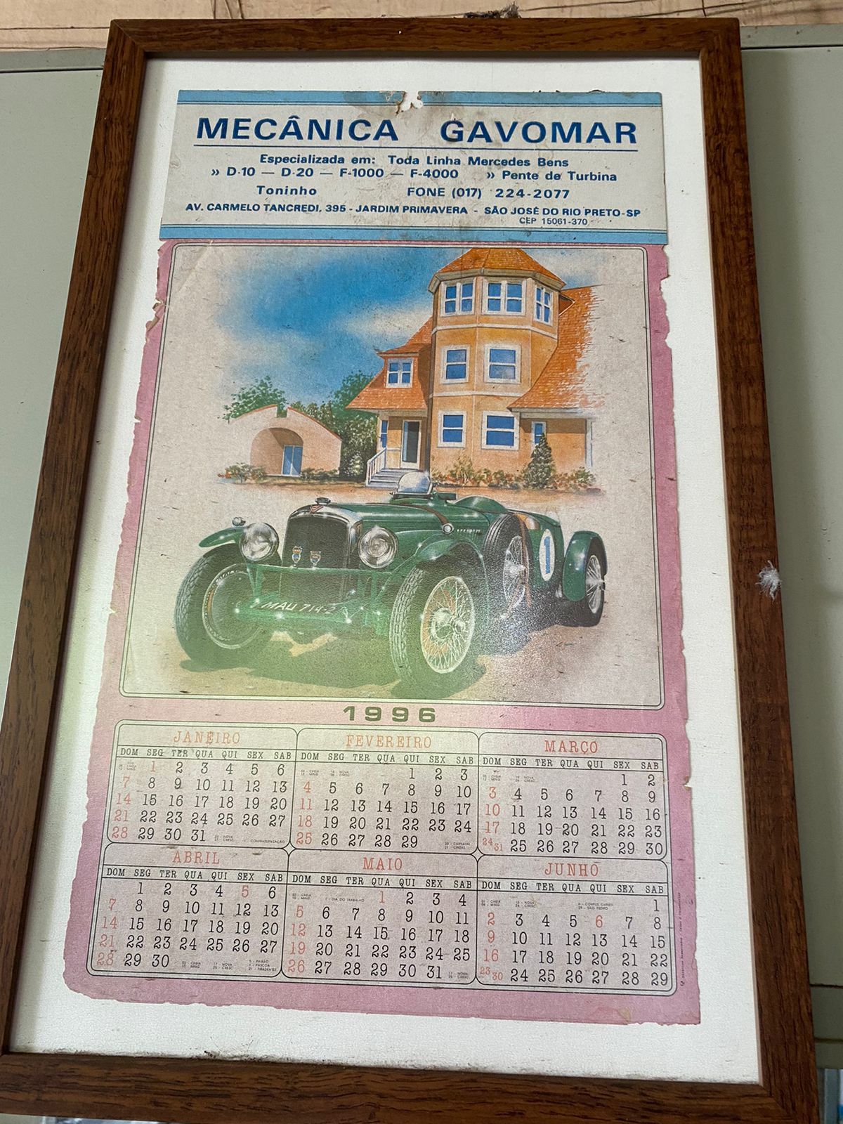 Calendário oficial Mecânica Gavomar de 1996